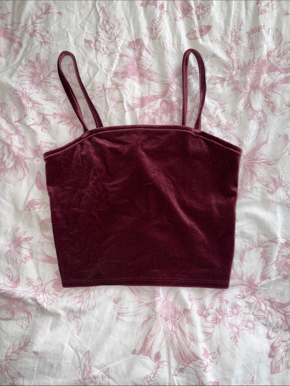 Forever 21 Velvet Spaghetti-Strap Crop Top - Wine